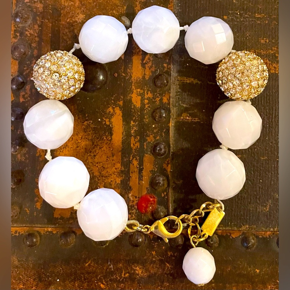 Kate Spade Bracelet with Faceted White Beads and Gold Beads with Clear Stones